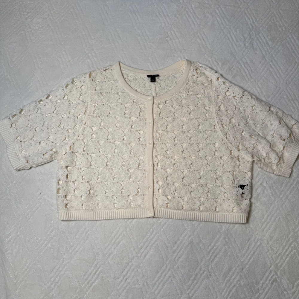 Coquette Romantic Torrid Floral Crochet Cardigan Ivory Size 1 1X Open Knit